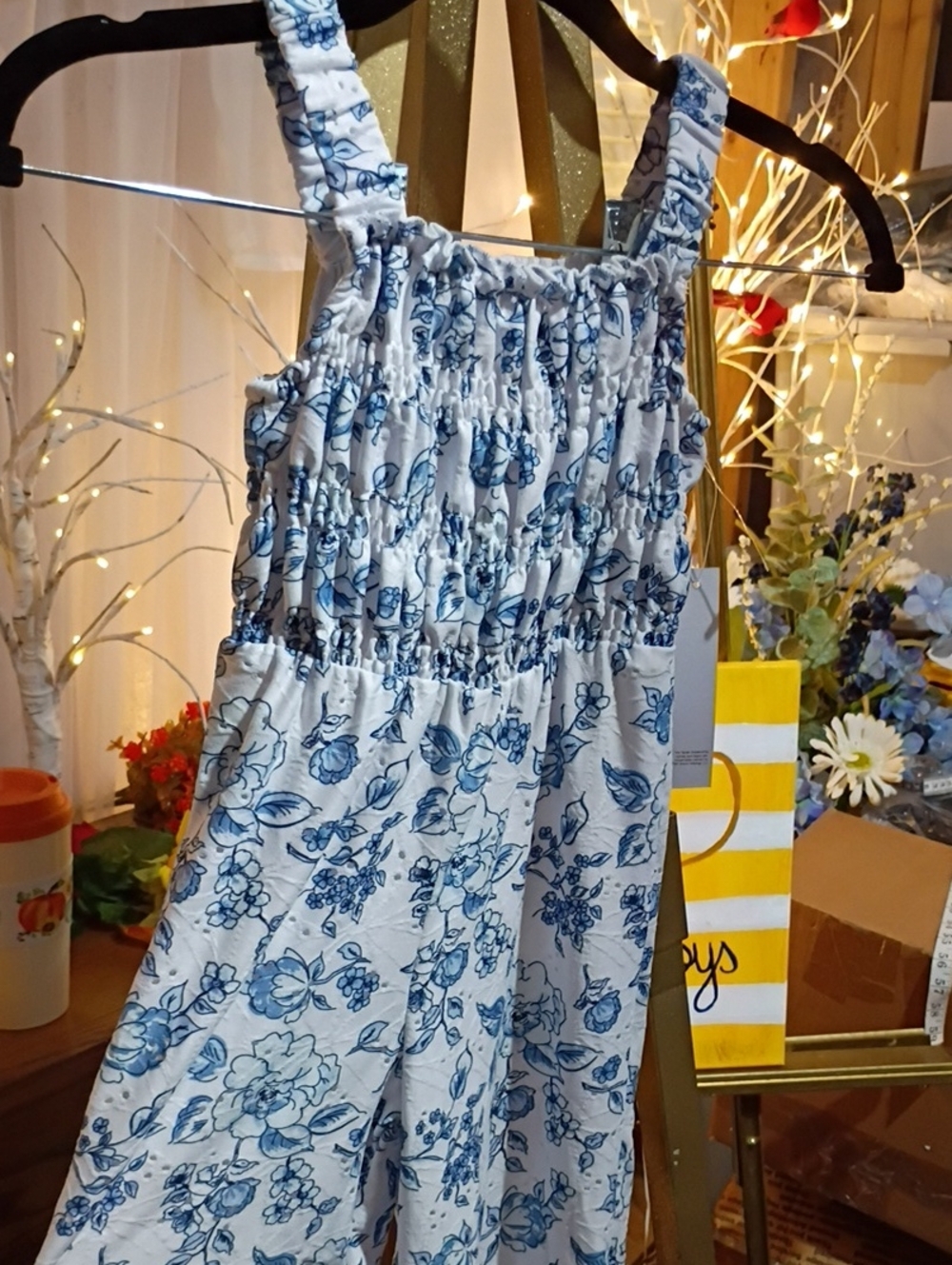 Tahari White and Blue Floral Girls' One-Piece Jumpsuit